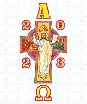 Vela Círio Pascal 80 cm x 9,5 cm - Adesivado - Cristo 02 -
