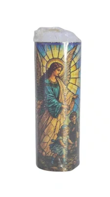 Vela Média Votiva Vitral - 5 x 14 cm - Anjo da Guarda