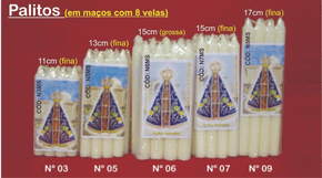 Vela Palito Nº3 - Maço com 8 velas 1,4 x 11 cm - Parafina -